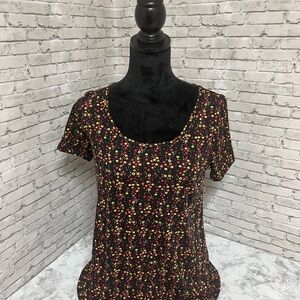 LuLaRoe Black and Brown Floral Short Sleeve T-Shirt